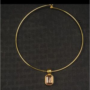 JOAN RIVERS Round Gold Tone Slide Necklace Amber Pendant NWOT